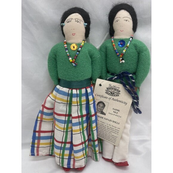 FRED HARVEY Handmade Navajo Dolls Native American CoupleSigned By Sadie Nez 9”